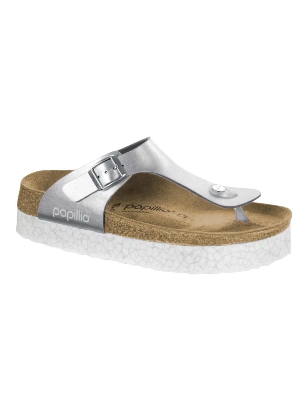 Birkenstock Gizeh Papillio Metallic Silver Toe-Post Cork Sandal W-7 M-5